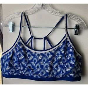 Lands End Women's Swim Bikini Top sz 16 White Blue Paisley Waves Swim Pool Beach